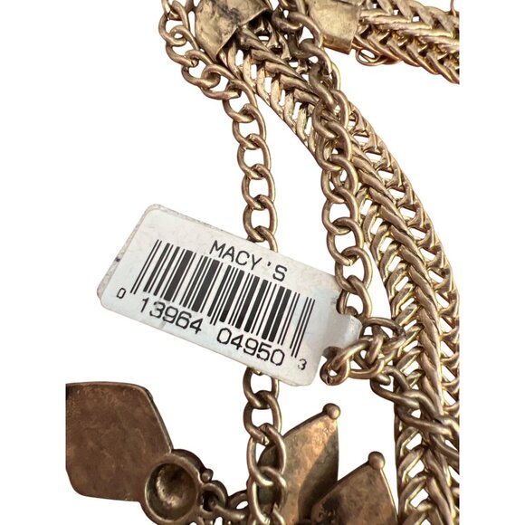 Macys Gold Tone Zipper Y Necklace Tribal Boho Choker Layered Double Strand NWT - Picture 7 of 7